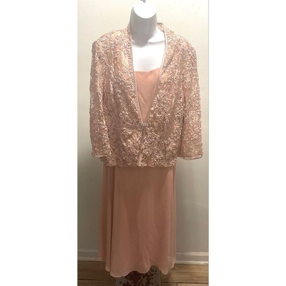 Jessica Howard 3/4 Sleeve Scoop Neck Soutache Mesh 2-Piece  Dress Blush SZ14 NEW - Picture 1 of 13